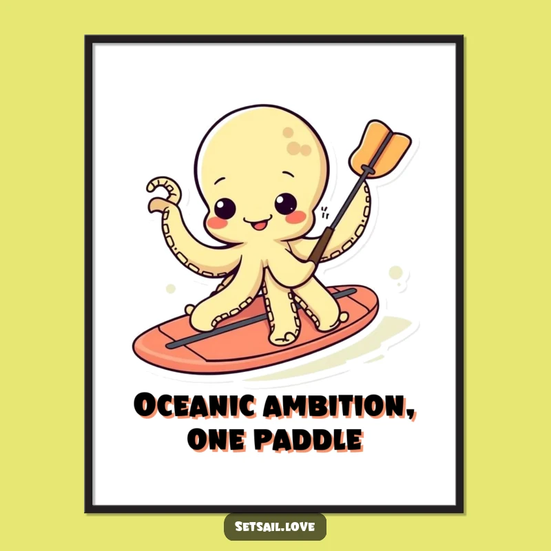 Free Printable Kawaii Octopus Wall Art: Wiggling Tentacle Paddleboard Art for a Humorous Downloadable Gift